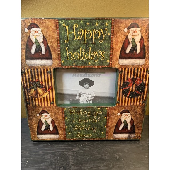 Happy Holidays Santa Photo Frame 8x8" Holds 4x6"Picture Country Farm Christmas - Picture 7 of 10